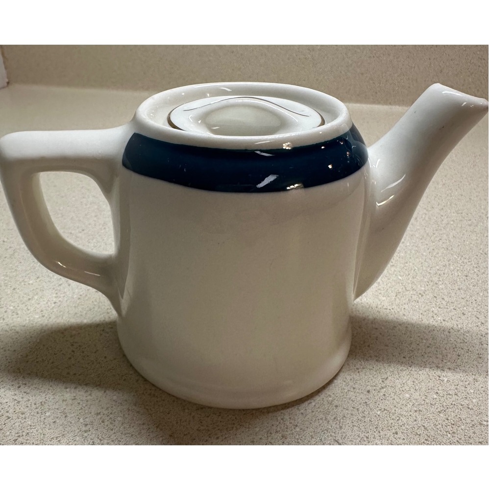 Vintage Iroquois China Syracuse‎ NY Cream Blue Stripe Ceramic Teapot Gold Trim